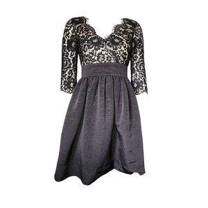 Eliza J Dress Womens Size 4 Solid Black Floral Lace Half Sleeve Cocktail Party